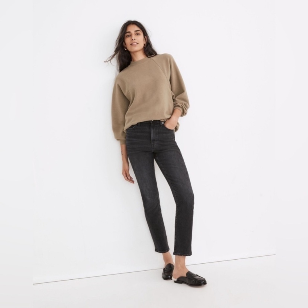 Madewell Button-Back Mockneck Textured Sweatshirt Tan Medium